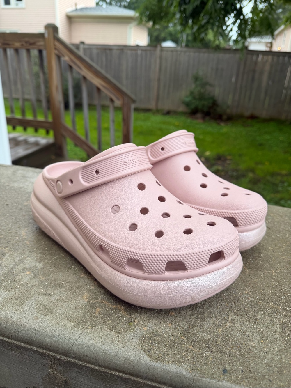 Crocs classic crush pink platform lifted clogs